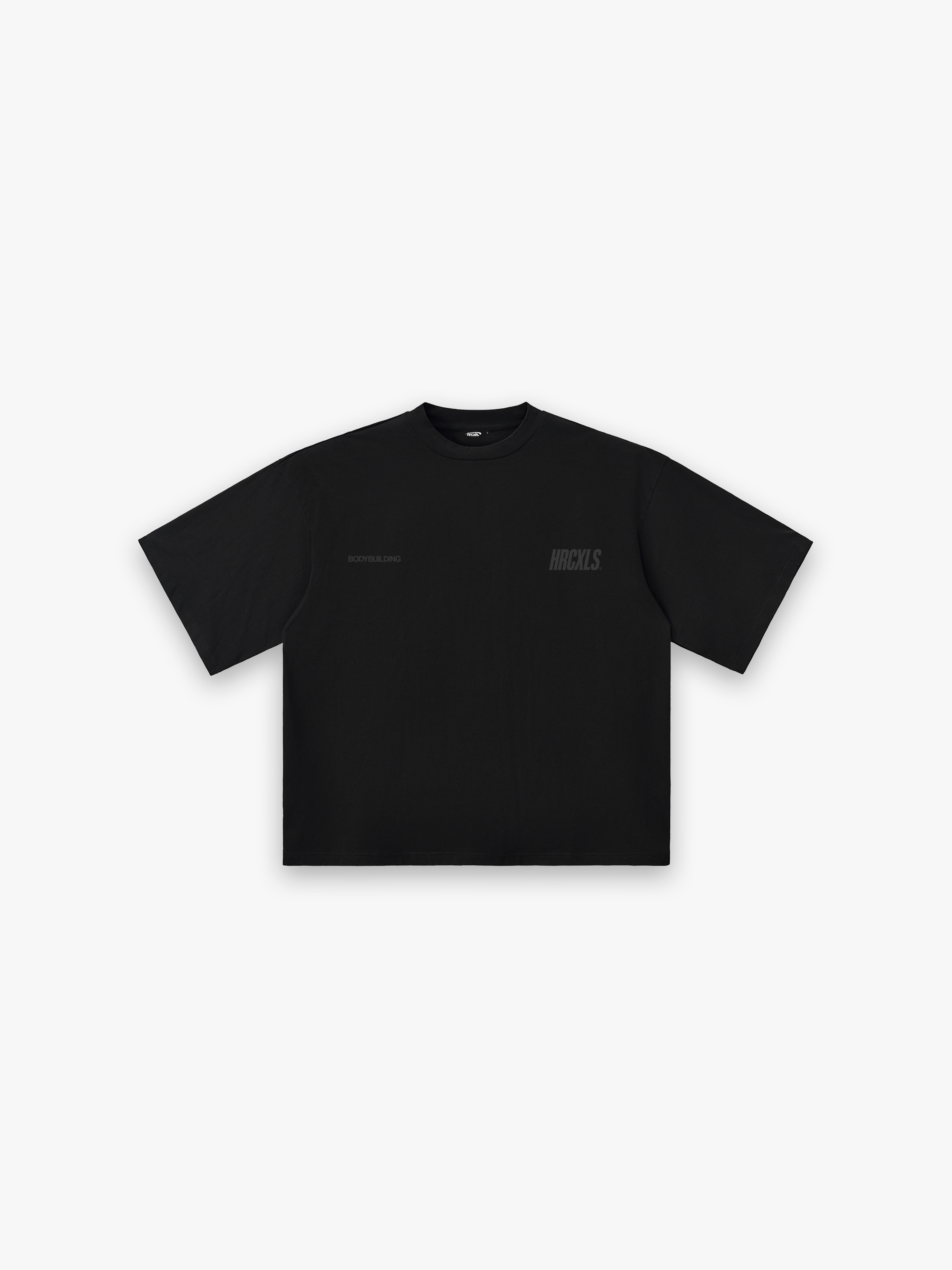 HERCXLES 2026: HRCXLS Bodybuilding Giant T-Shirt - Tonal Black front flat lay